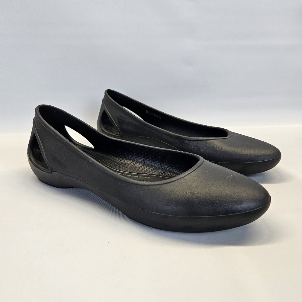 Crocs Iconic Laura Cutout Slip On Ballet Flats Womens Size 10 Black Comfort